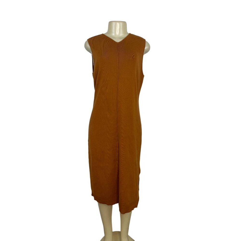Sleeveless Ribbed Midi Dress Cognac Large